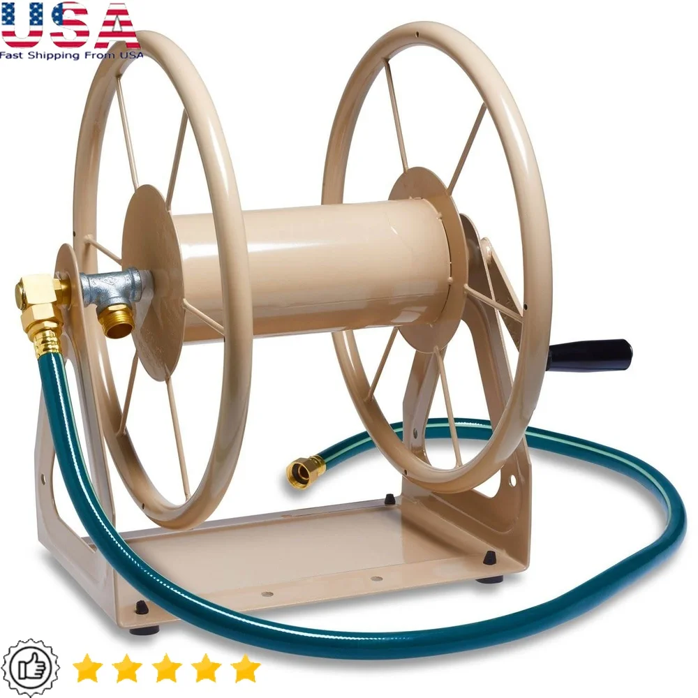 

Сверхмощная стальная катушка для садового шланга, емкость 200 футов, не спутывается, прочная отделка порошкового покрытия, латунные светильники, монтируемая на стену, нескользящая