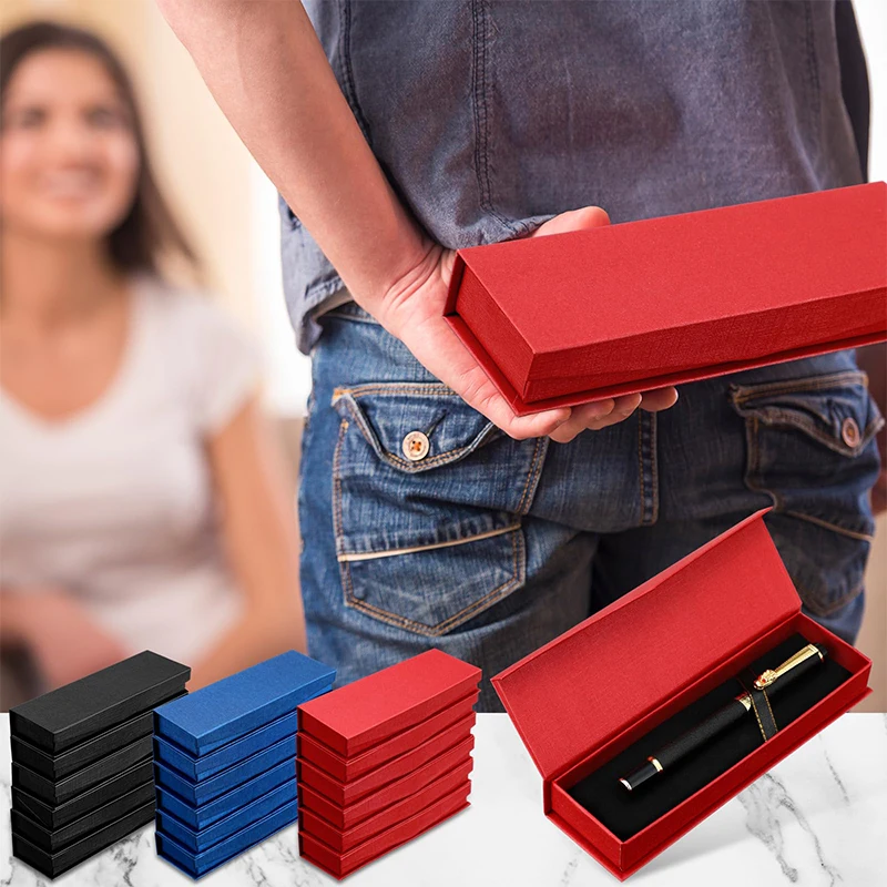 3Pcs Empty Pen Gift Box With Cushion Luxury Rectangle Cardboard Paper Pen Packing Box Black Blue Red 3 Colors