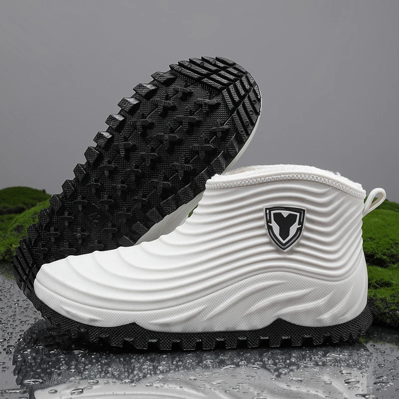 Warme Plüsch-Regenschuhe für Herren, Winter, rutschfest, wasserdicht, Outdoor-Wasserschuhe, Mode, Joker, Jugend, lässig, Waten, Camping, Regenstiefel