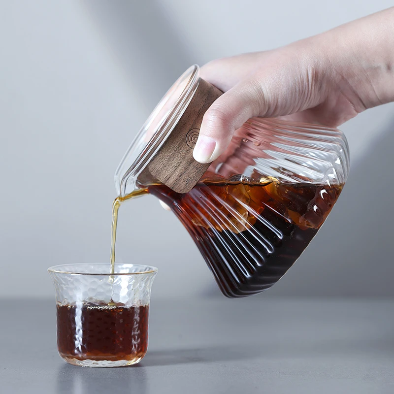 zeroHero Pour Over Set Glass Carafe Wooden Ring Heat Resistant for Home Barista Office Cold Brew Brewing Accessories Pro Kits Xx
