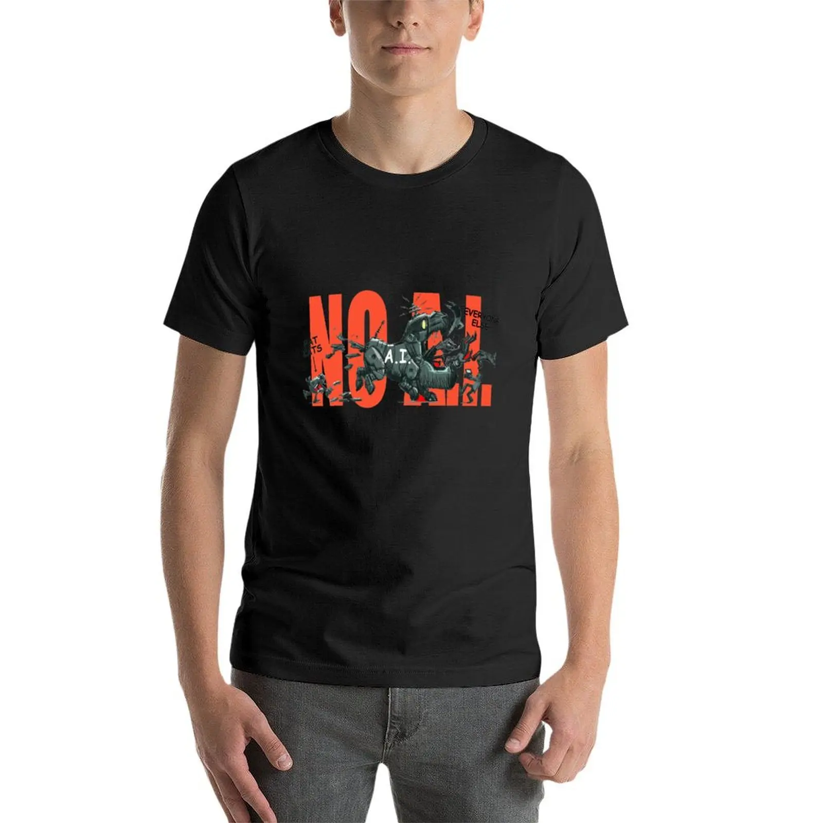 ¡Sin inteligencia Artificial! Camiseta de talla grande para hombre, ropa ajustada