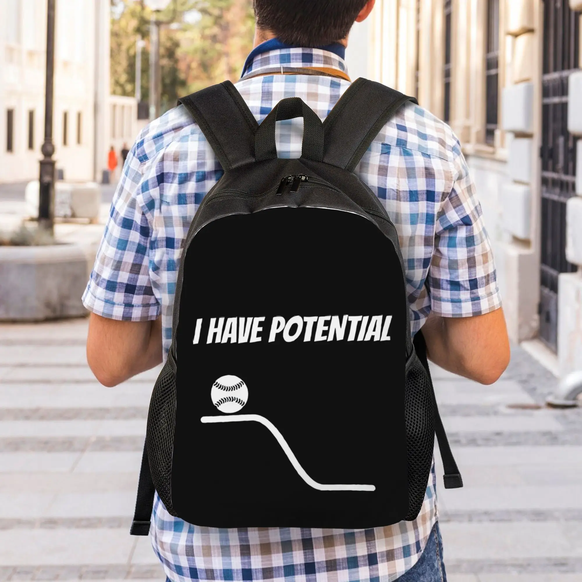 Laptop Bag Back to school season I Have Potential, With Baseball Ball    Physics Joke  Adjustable Strap Backpack