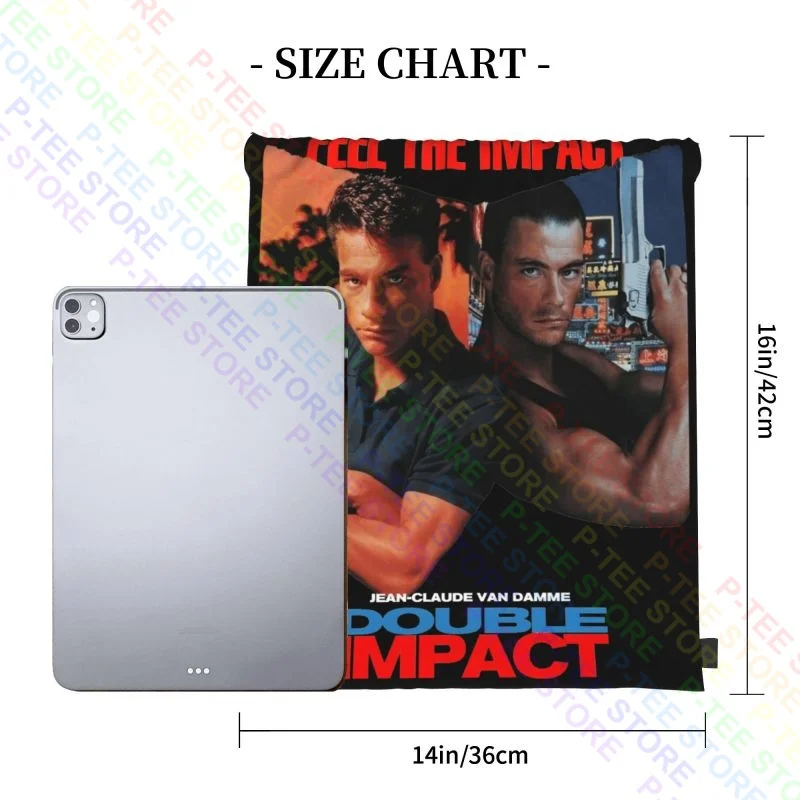 Double Impact Van Damme 1990S 90S Movie Drawstring Bags Gym Bag Travel Beach Bag Sports Style Outdoor Running