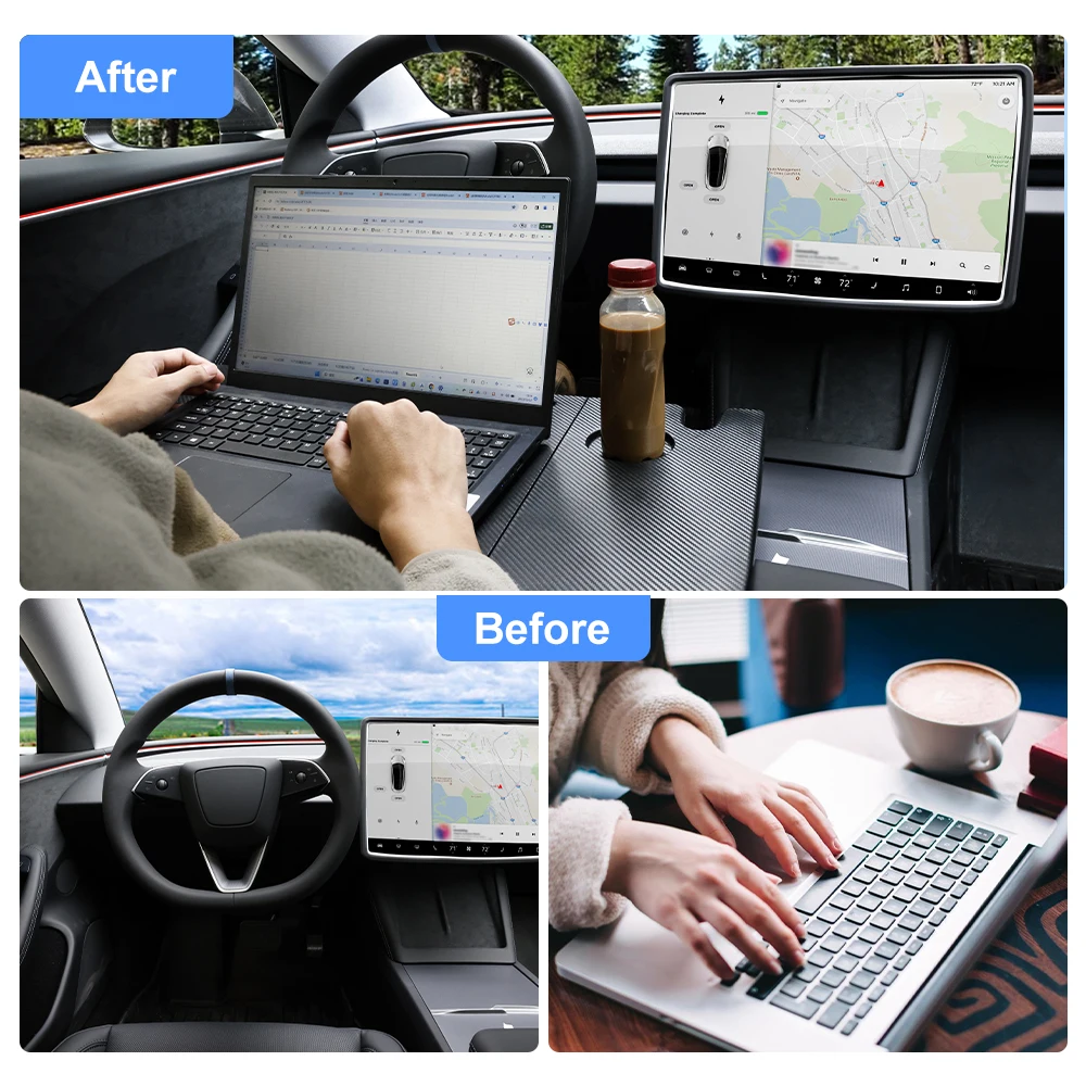 IPENGEN Table Desk For Tesla Model 3 Y 2018-2024 Car Steering Wheel Laptop Tray Food Desk Portable Office Table for Model 3 Y