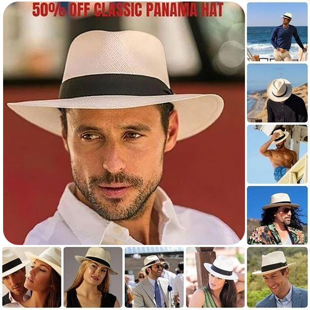 Summer Breathable Sunscreen Straw Hat for Men and Women Fashionable Sun Protection and UV Protection Hat Panama Hat