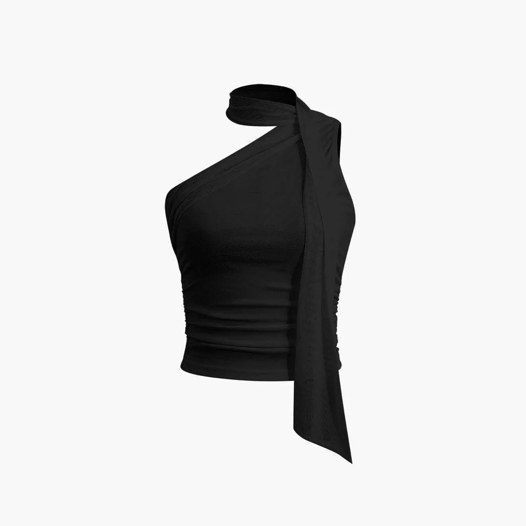Sommermode Heißes Top Neues Amerikanisches Slim-Fit Sexy Schulterfreies Plissiertes Schal-Design Ärmelloses Kurzes Hot-Girl-Top