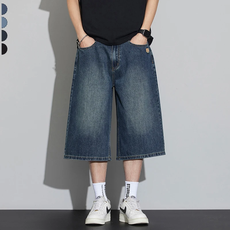 

2026 Summer Thin Men's Jeans Vintage Calf-Length Baggy Wide Leg Denim Pants Fashion Y2K Streetwear Cool Casual Male Clothes