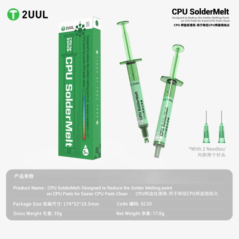 CPU Solder Melt Lower Melting Pt for Effortless CPU Pad Cleaning Minimizes Damage Risk Include 2 Needles Boost Repair Efficiency