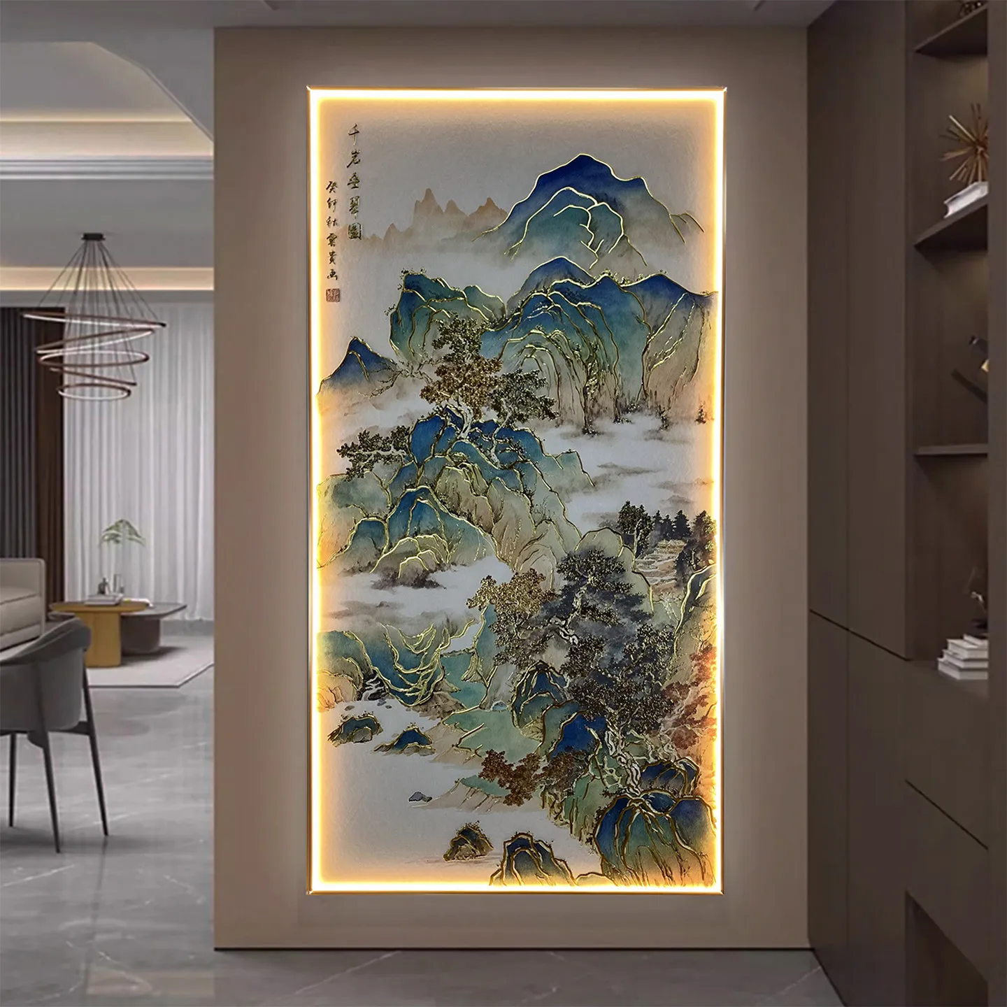 Gilded new Chinese landscape painting, three-dimensional relief oil painting, wall lamp