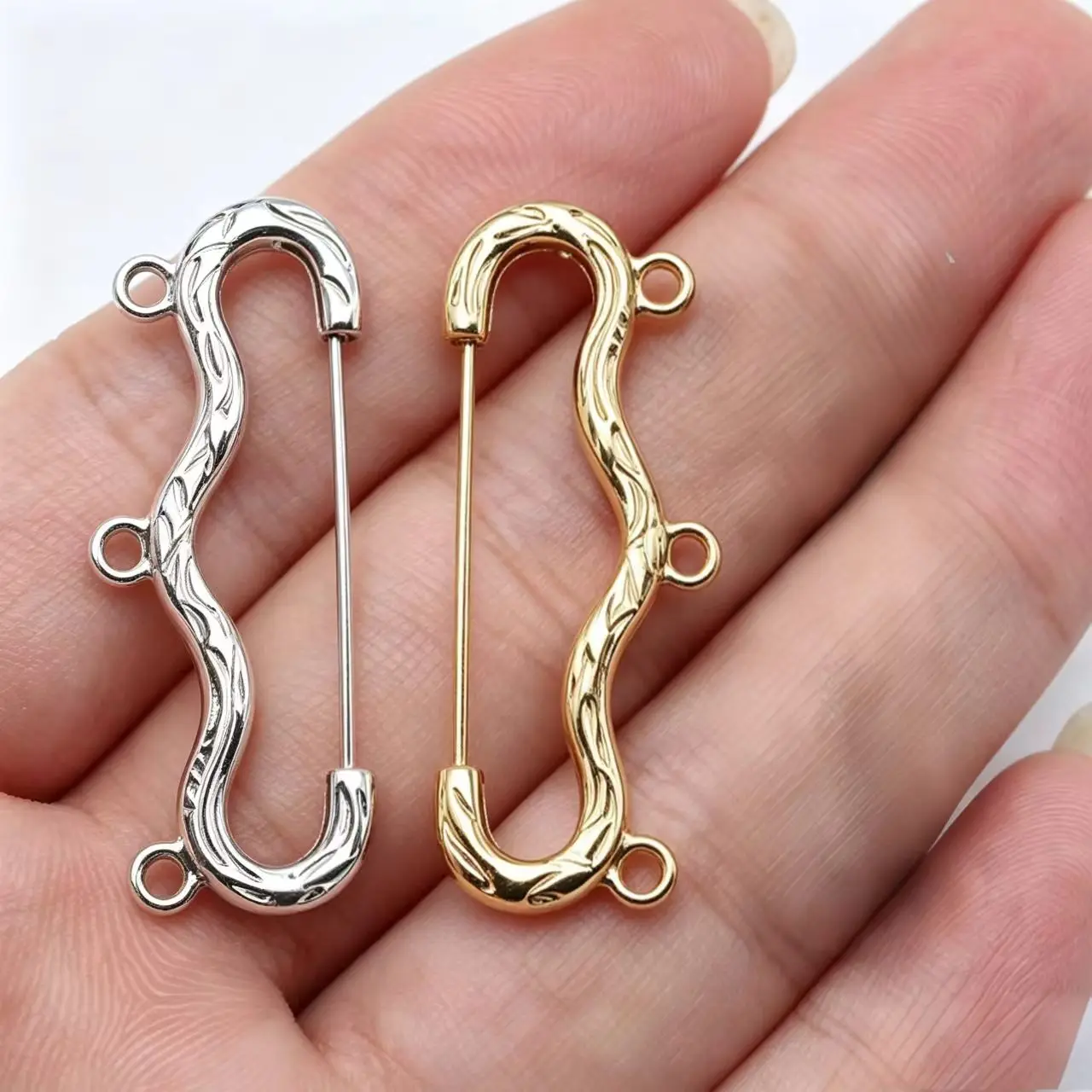 New Fashion 5Pcs/Lot 46x20mm 3 Colors Brooch Pin Charms Connector Accessories for DIY Jewelry Making Handmade Jewelry Findings