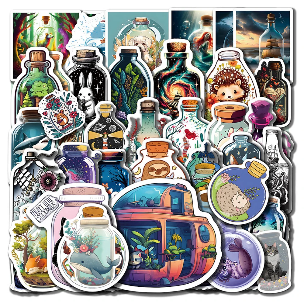 

10/30/60pcs Kawaii Cartoon Bottle In The World Stickers Aesthetic Cute Animal Decals Sticker Graffiti Phone Bike Fridge Guitar