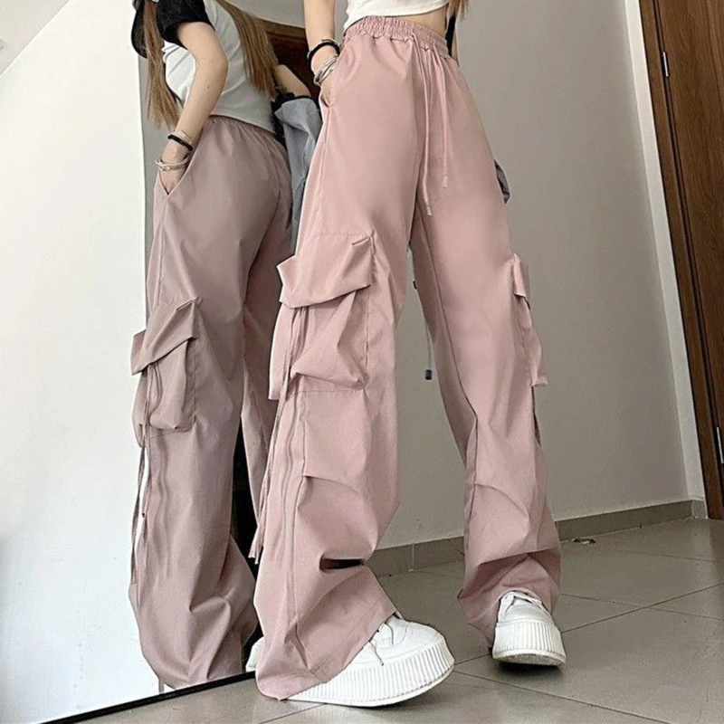 Vrouwen Cargo Broek Hoge Taille Streetwear Hiphop Broek Dames Amerikaanse Sneldrogende Grote Zakken Casual Hoge Taille Broek