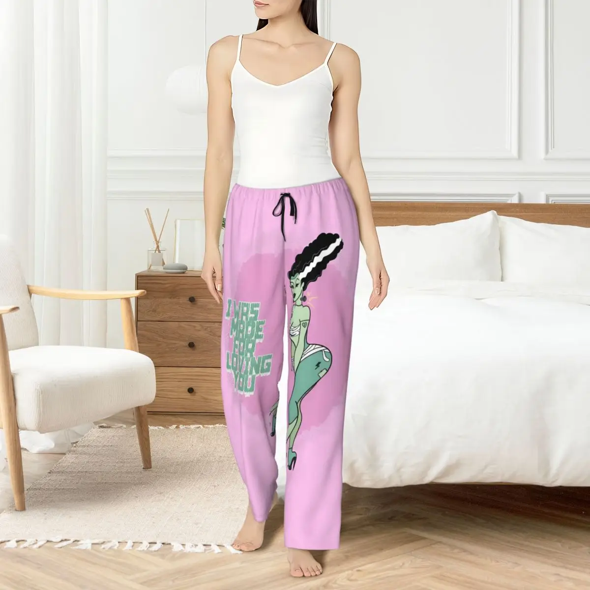 Пижамные штаны для невесты Франкенштейна на заказ, одежда для сна, женские эластичные пояса, штаны для сна из фильма ужасов с карманами