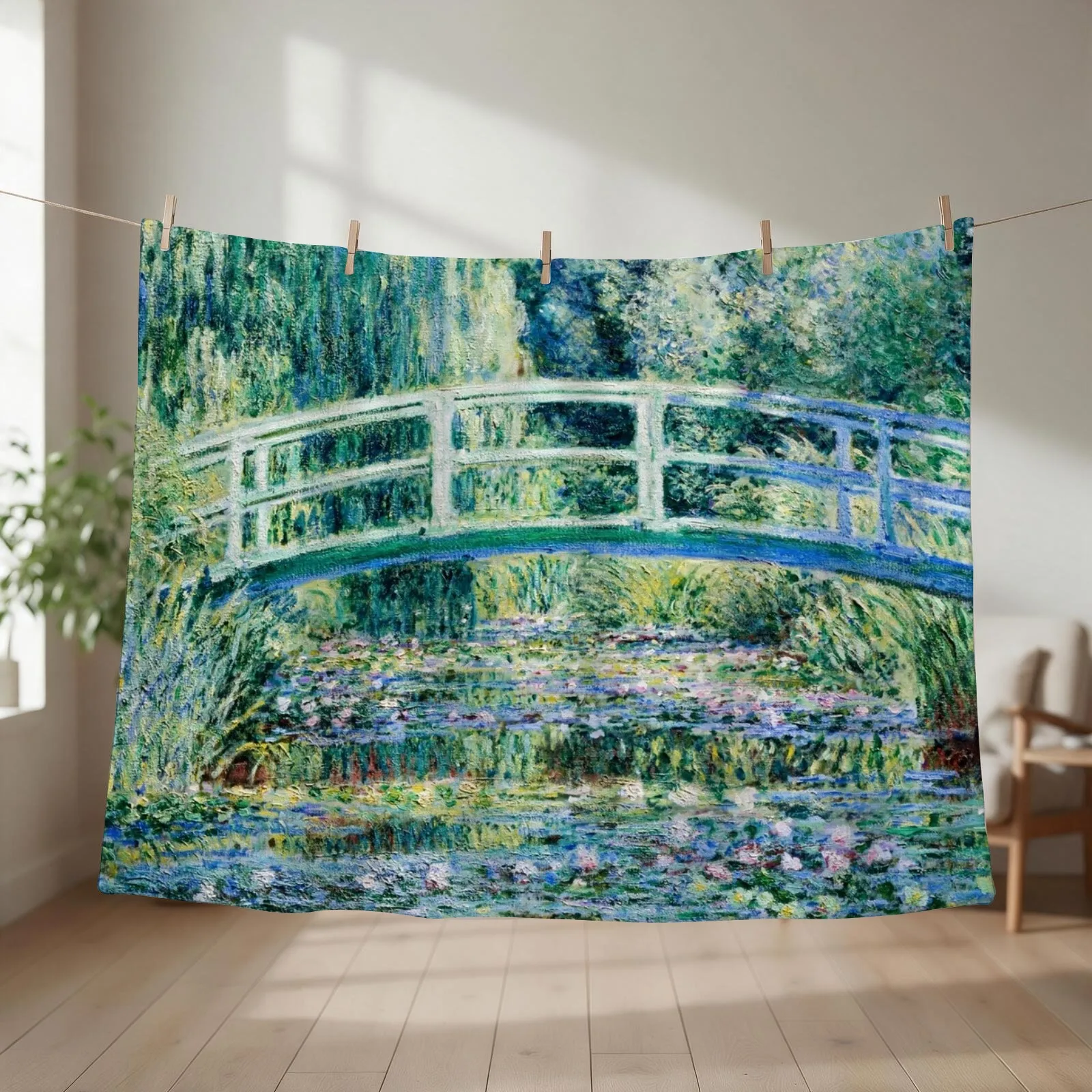 Monet Water Lilies and Japanese Bridge 1899 Throw Blanket couch cozy soft plush fuzzy picnic outdoor blanket
