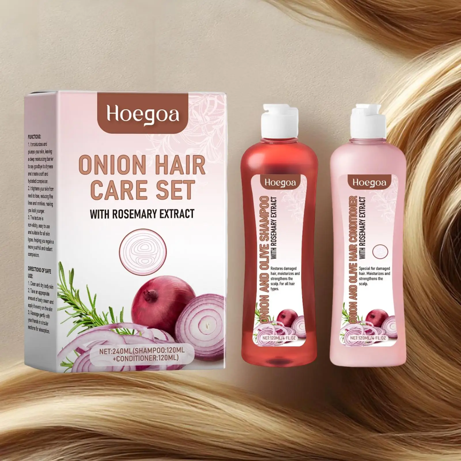 

Hair Shampoo Conditioner Set, Softening Strengthening Onion Oil Adds Shine Antioff Thinning Regrowth Hair Cleanser Hair Care Kit
