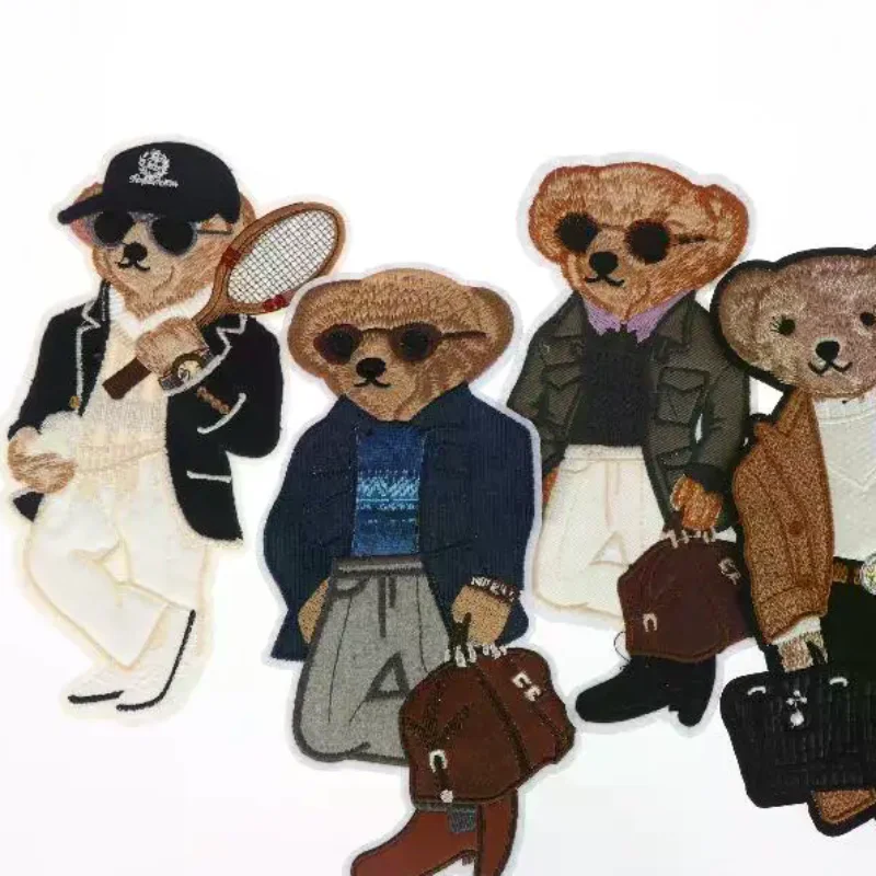 

Большая нашивка-аппликация в виде медведя, вышитая вручную, для декора одежды, аксессуары для шитья, DIY, для рюкзаков, текстиля