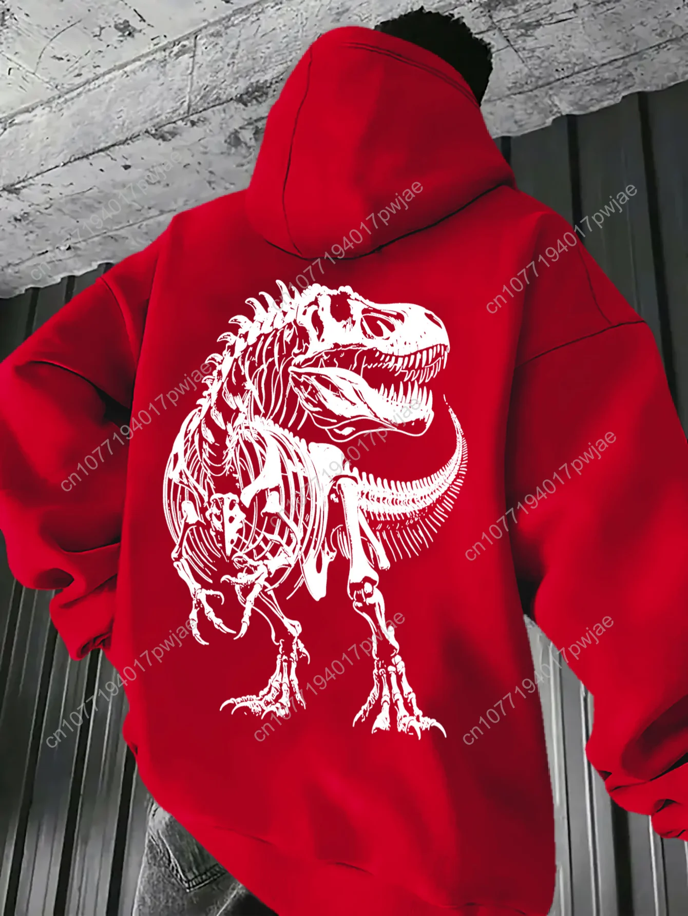 Felpa con cappuccio da uomo con stampa sul retro di dinosauro rosa - Pullover grafico Neon T-Rex, Comfort casual per tutte le stagioni, Lavabile in lavatrice, Dra