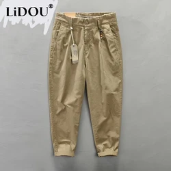 2023 Spring Japanese Style Fashion Men's Clothing Solid Color Button Zipper Bib Overall Loose Casual Vintage Ankle Length Pants
