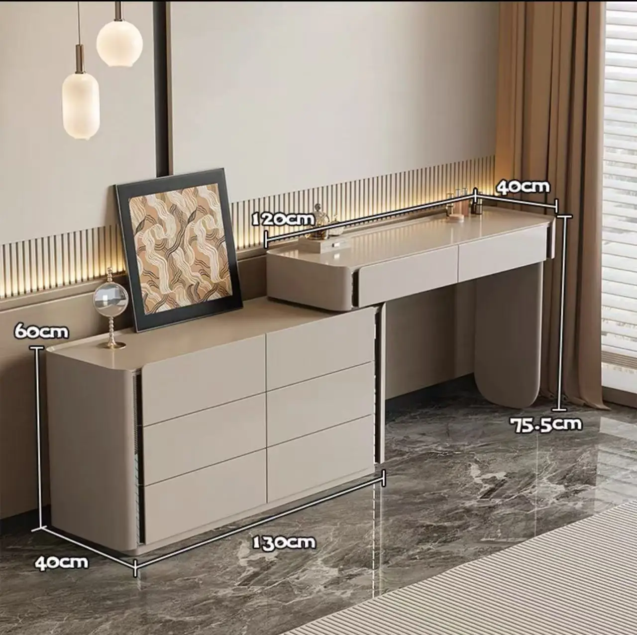 Modern Vanity Desk Dressing Vanity Table with Smart LED Mirror Luxury Makeup Set Includes Expandable Side Cabinet with 6 Drawer - AliExpress 1503 Modern Vanity Desk Dressing Vanity Table with Smart LED Mirror Luxury Makeup Set Includes Expandable Side Cabinet with 6 Drawer - AliExpress 1503