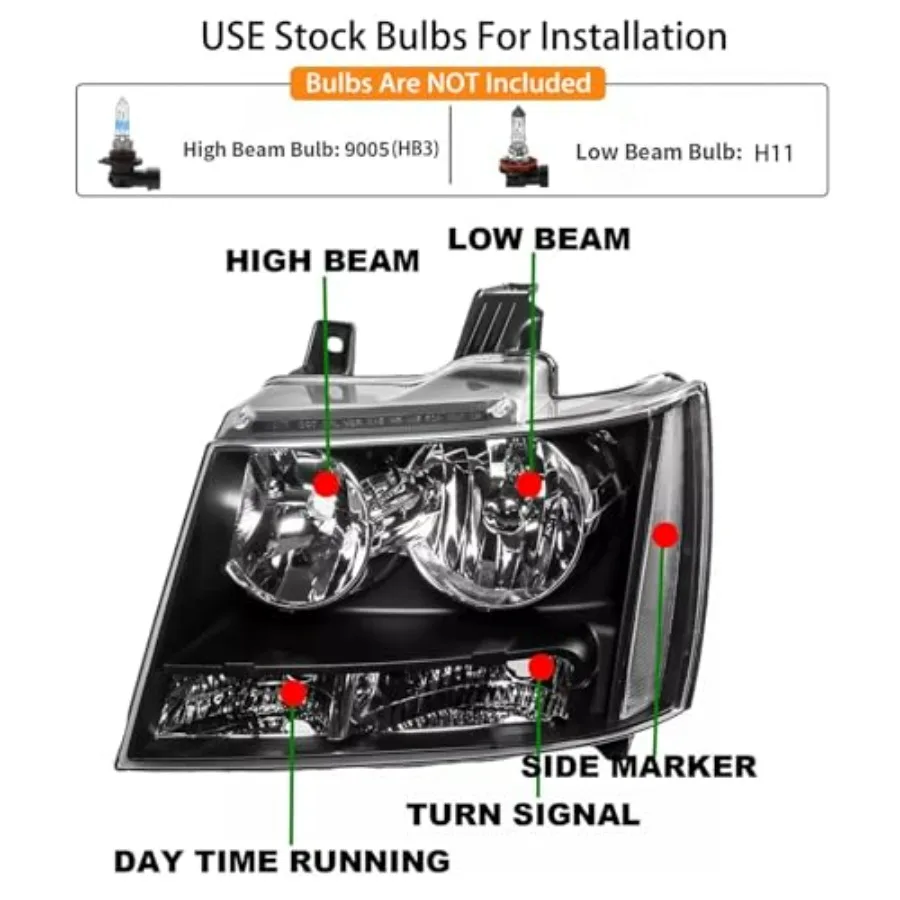 مجموعة المصابيح الأمامية المعتمدة من وزارة النقل متوافقة مع 20072014 تشيفي تاهو تشيفي سوبربان 1500 2500 20072013 استبدال تشيفي أفالانش #3