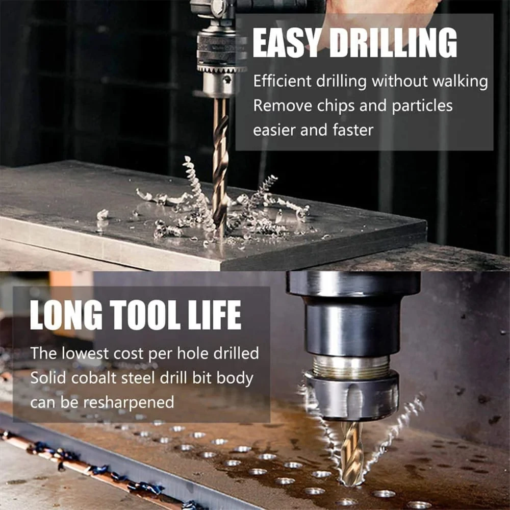 13/19/25Pcs M35 HSS-CO 5% Cobalt Twist Drill Bits, Metric Straight Shank Bit Set with Iron Box for Metal Stainless Steel Driling