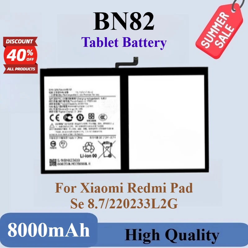 

High Quality 100% New BN82 3.87V 8000mAh Replacement Tablet Battery For Xiaomi Redmi Pad Se 8.7/220233L2G