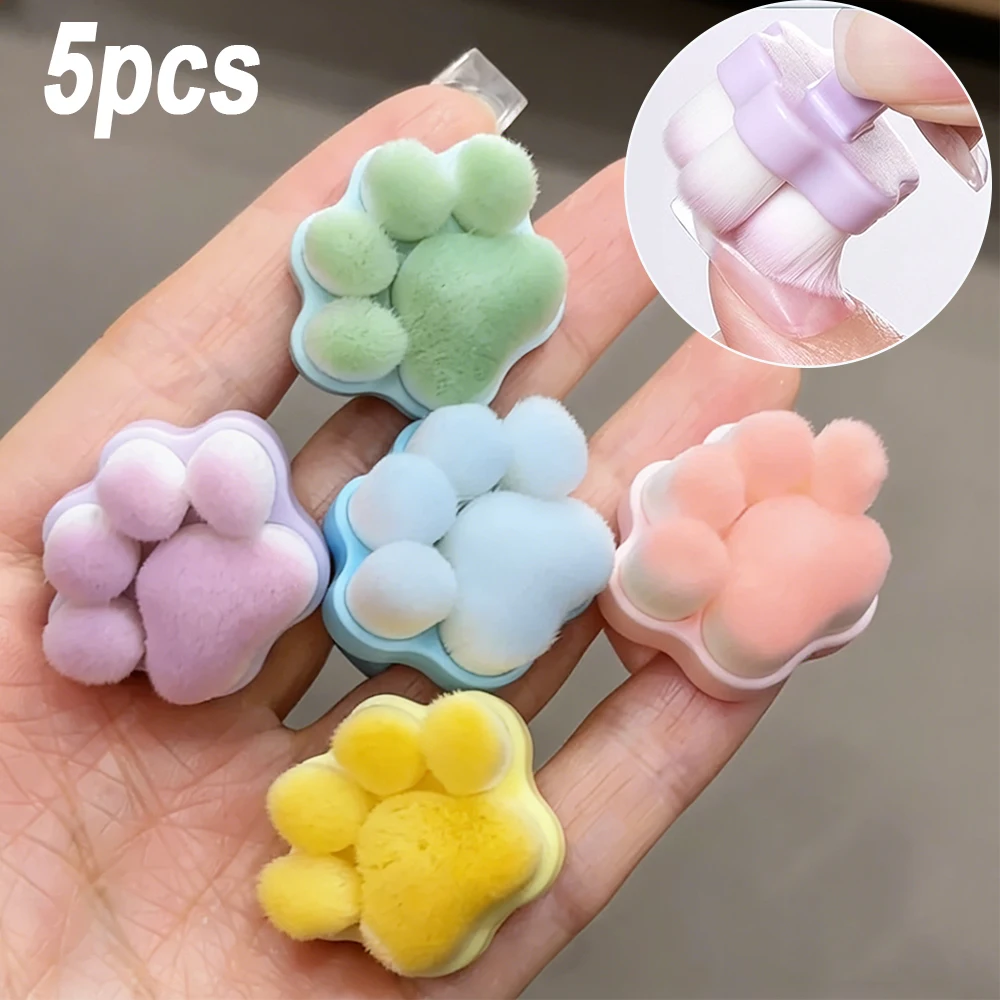 5pcs Escova de Unhas em Forma de Pata de Gato Kawaii, Portátil, Rosa/Azul/Roxo/Verde/Amarelo, Escova de Limpeza de Unhas Macia