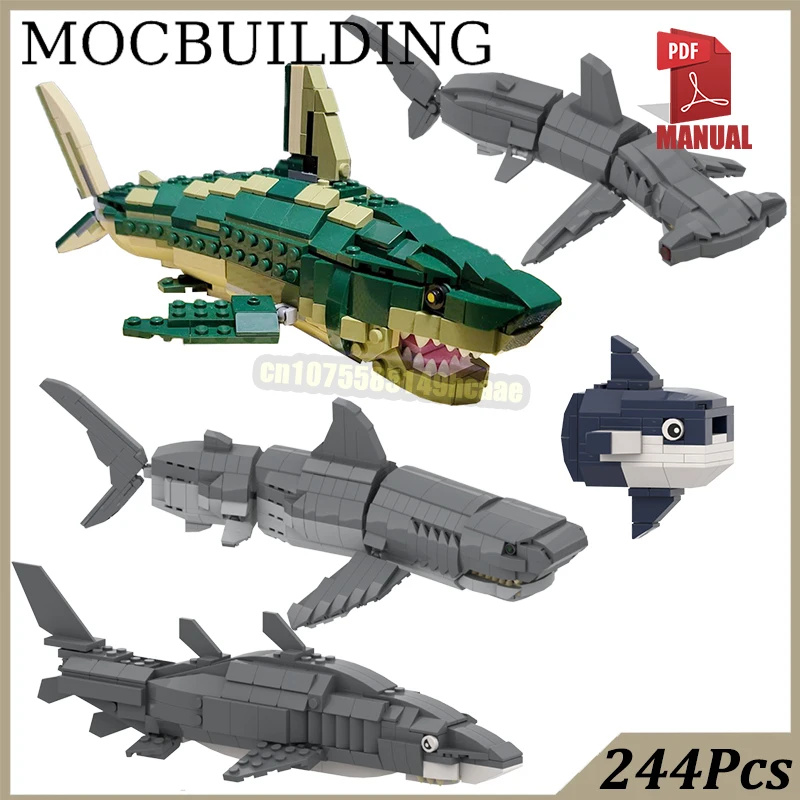 

Ocean Megalodo Shark Sunfish Hammerhead Shark Sea Fish Model Sand Tiger Shark MOC Building Block Bricks Construction Toys Gift
