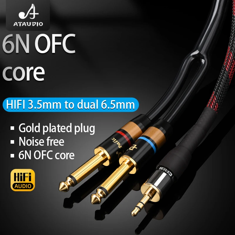 Hifi 3.5mm to Dual 6.5mm Audio  Cable High End Mono 6.5 Jack to Stereo 3.5 Jack Audio AUX Cable for Mixer Amplifier