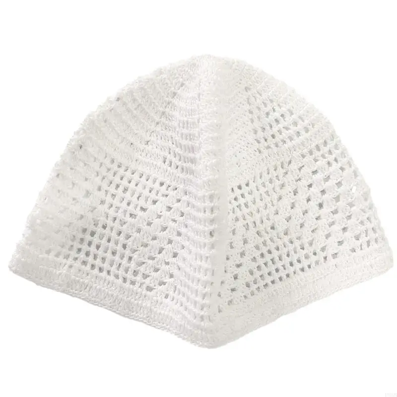 

P88B Inner Hat Muslims Knit Kufi Hollow out Islamic Beanie for Women Men Breathable Traditional Hat Soft Pray Church Supplies