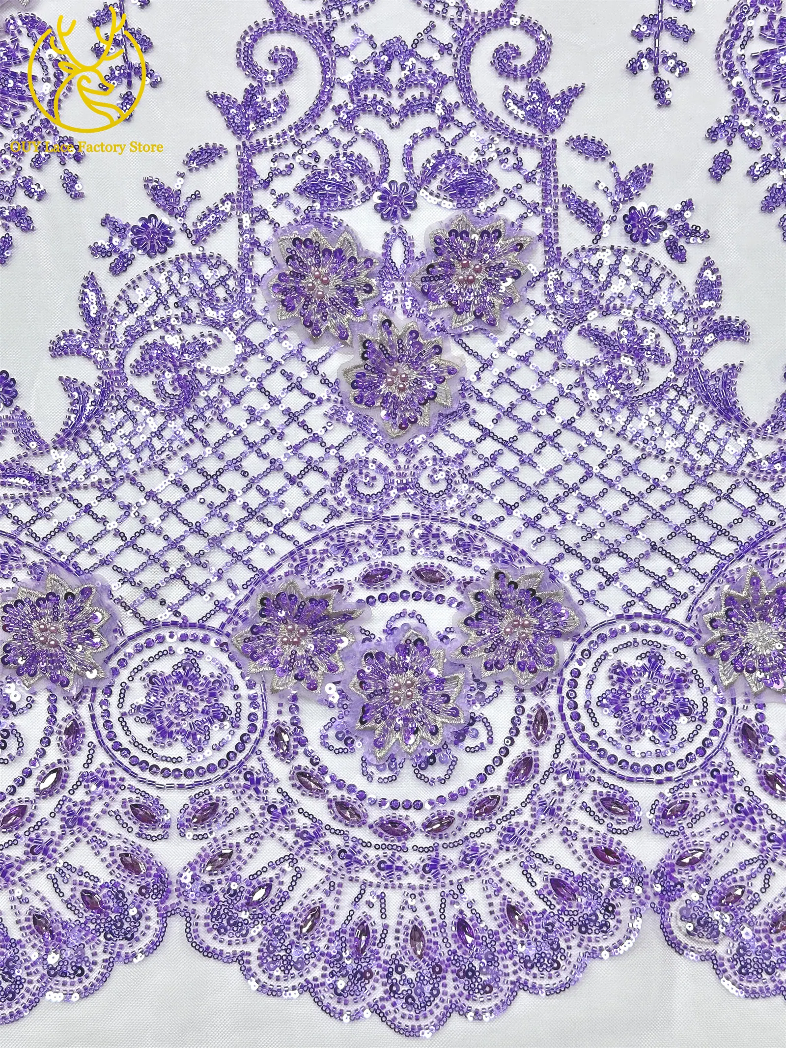 3D-Stickerei Blumen Französischer Mesh-Stein-Spitzenstoff 2026 Afrikanischer Nigerianischer Tüll Perlen-Pailletten-Spitzenstoff für Hochzeitsnäharbeiten – Detail 9