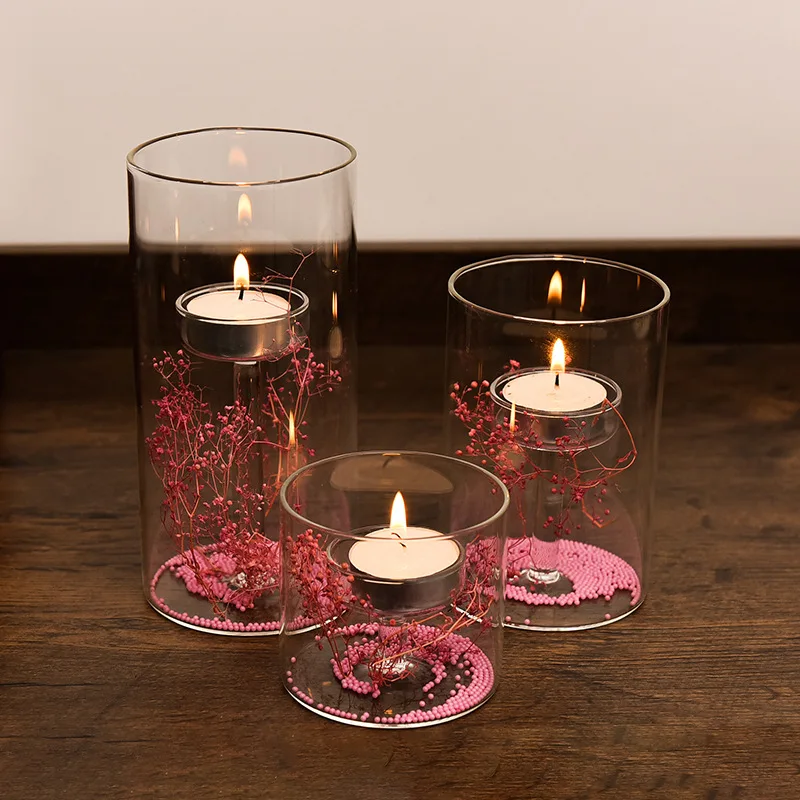 3pcs Glass Candle Holder European-style cylinder oil lamp windproof candle holder home decoration dinner candle light