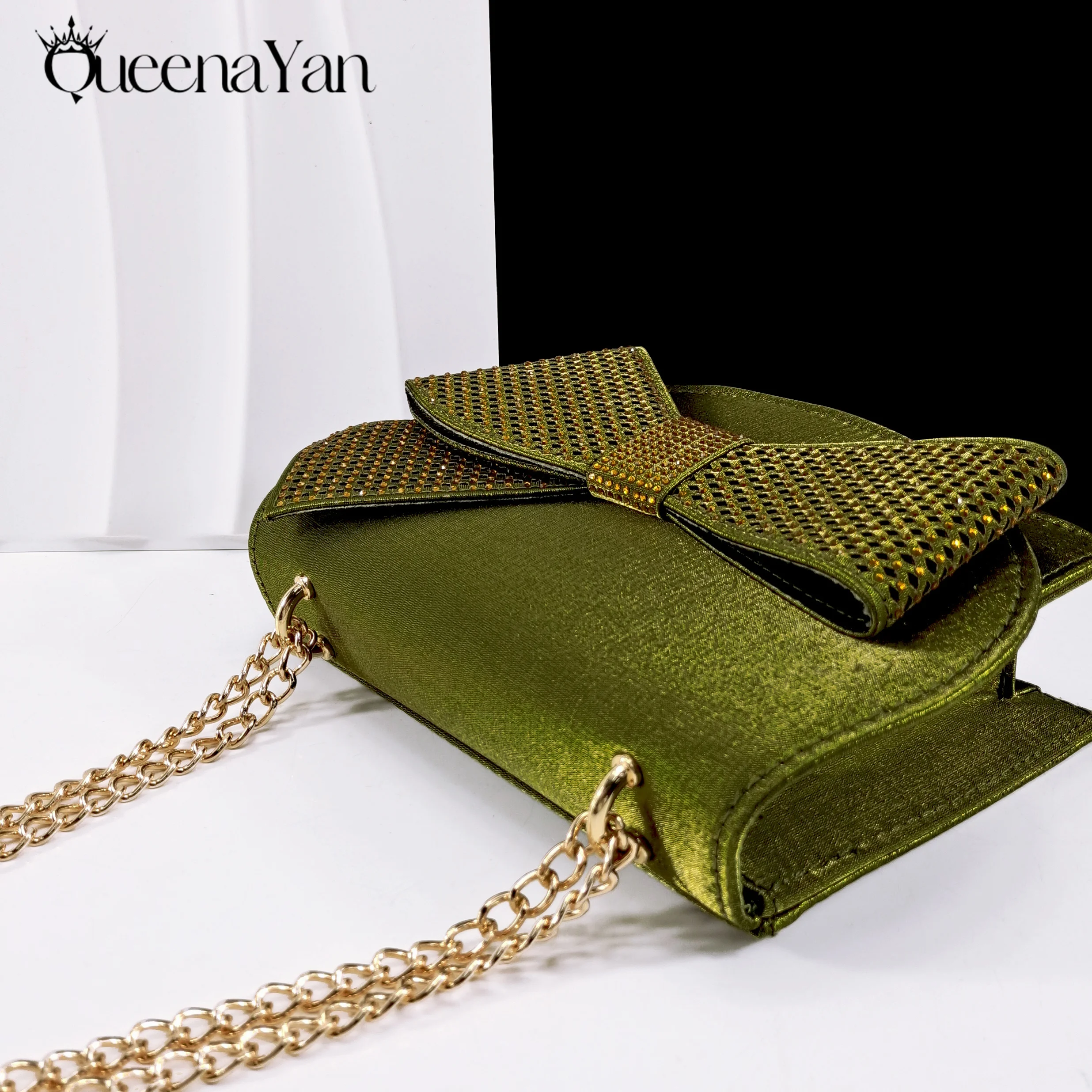 مجموعة أحذية وحقائب أفريقية بتصميم جديد من حجر الراين لعام 2025 باللون الزيتوني المفتوح من الأمام بكعب عالٍ مريح للنساء تخفيضات كبيرة على Instagram