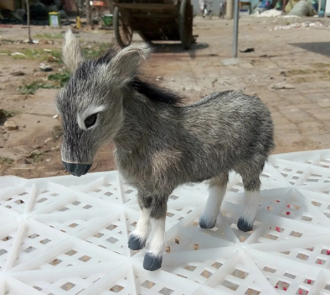 about 23x18cm simulation gray donkey toy plastic&fur real life donkey model decoration birthday gift t124