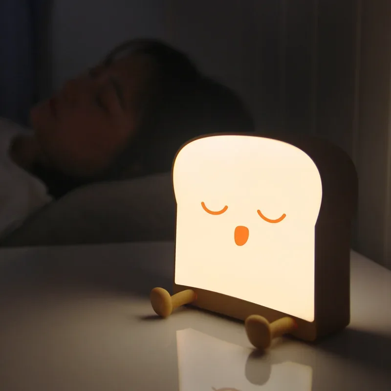 

Stepless Dimming Cute Toast Night Light Kids Room Bedside Lamps Mom Feeding LED Lights Soft Silica gel Table Lamps