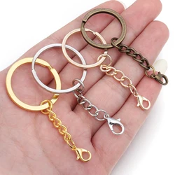 10pcs Alloy Key Chain Keychain With Lobster Clasps Long Round Split Keyrings Keychain For Jewelry Making Findings Wholesale