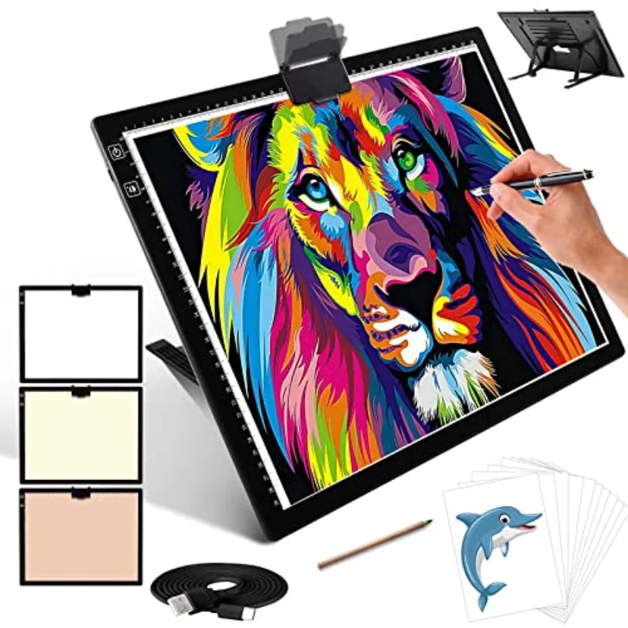 

A3 Tracing Light Box, A3 LED Light Pad with 3 Colors Mode Stepless Dimmable and 6 Levels of Brightness Light Copy Pad, Wireless