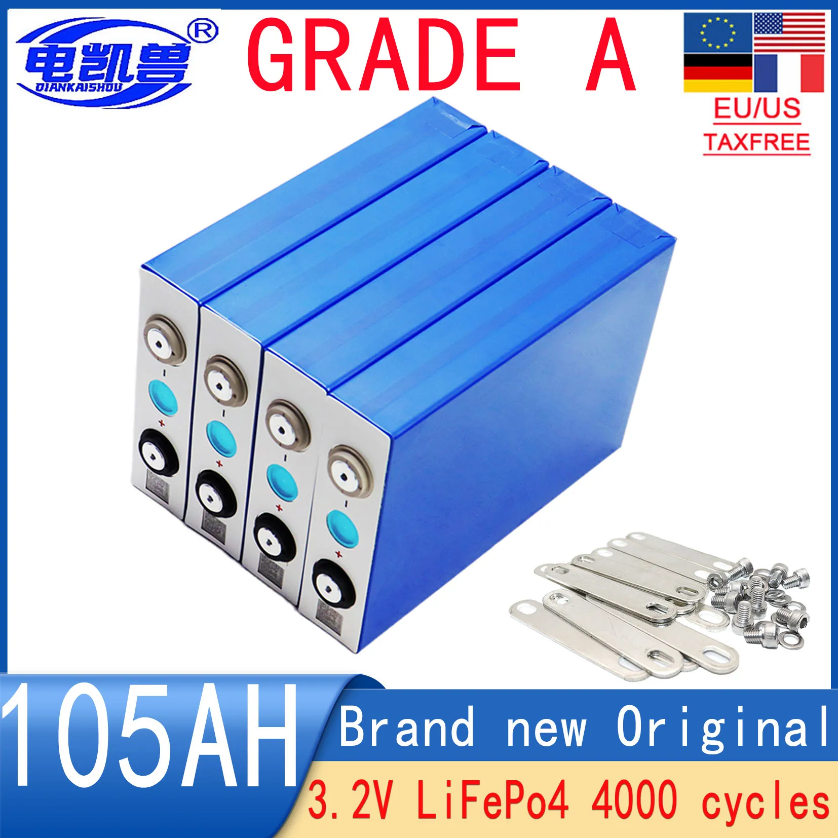 

new GRADE A 3.2V 105Ah 100AH LiFePO4 battery DIY12V 24V 48V suitable for RV golf cart marine solar system EU/US tax exempt