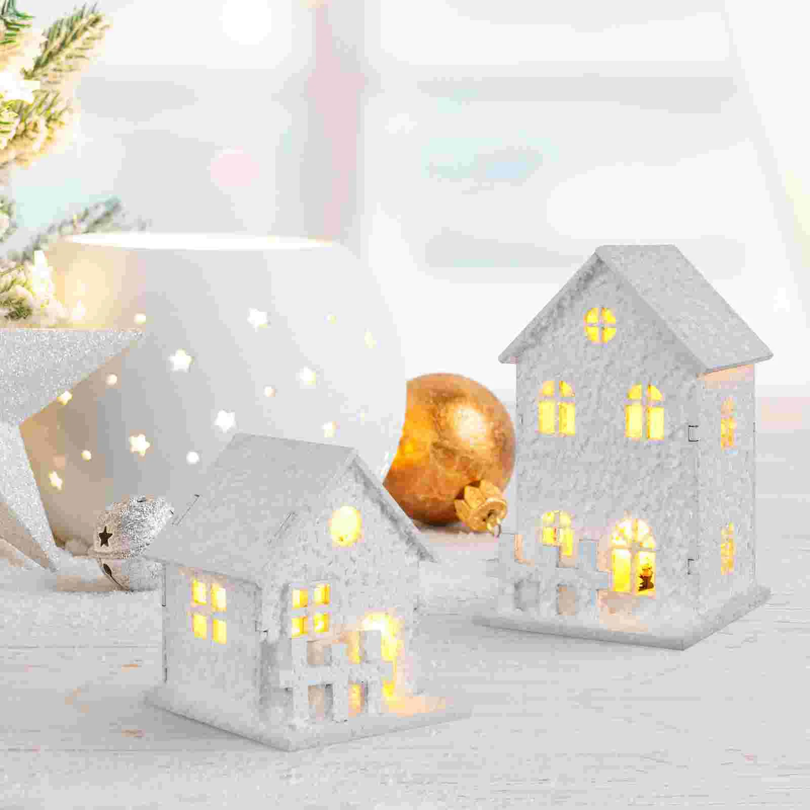 3 Pcs Outdoor Christmas Decorations House Wood Craft Festival Desktop Adornment Glow Ornament Crafts Design Cabin Child