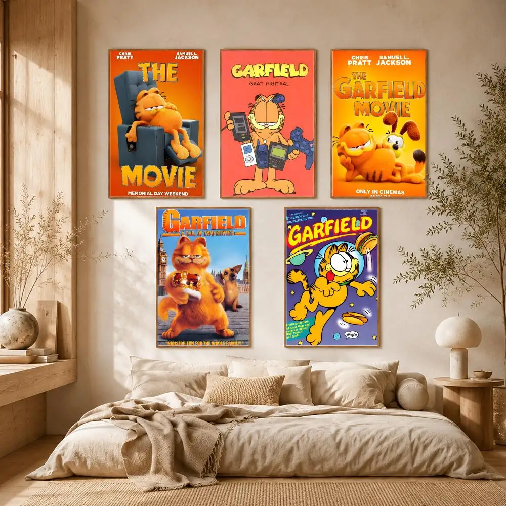 Garfield Anime Cartoon Poster Self-adhesive Advanced Aesthetic Printing Paper Wall Art for Living Room Home Decor