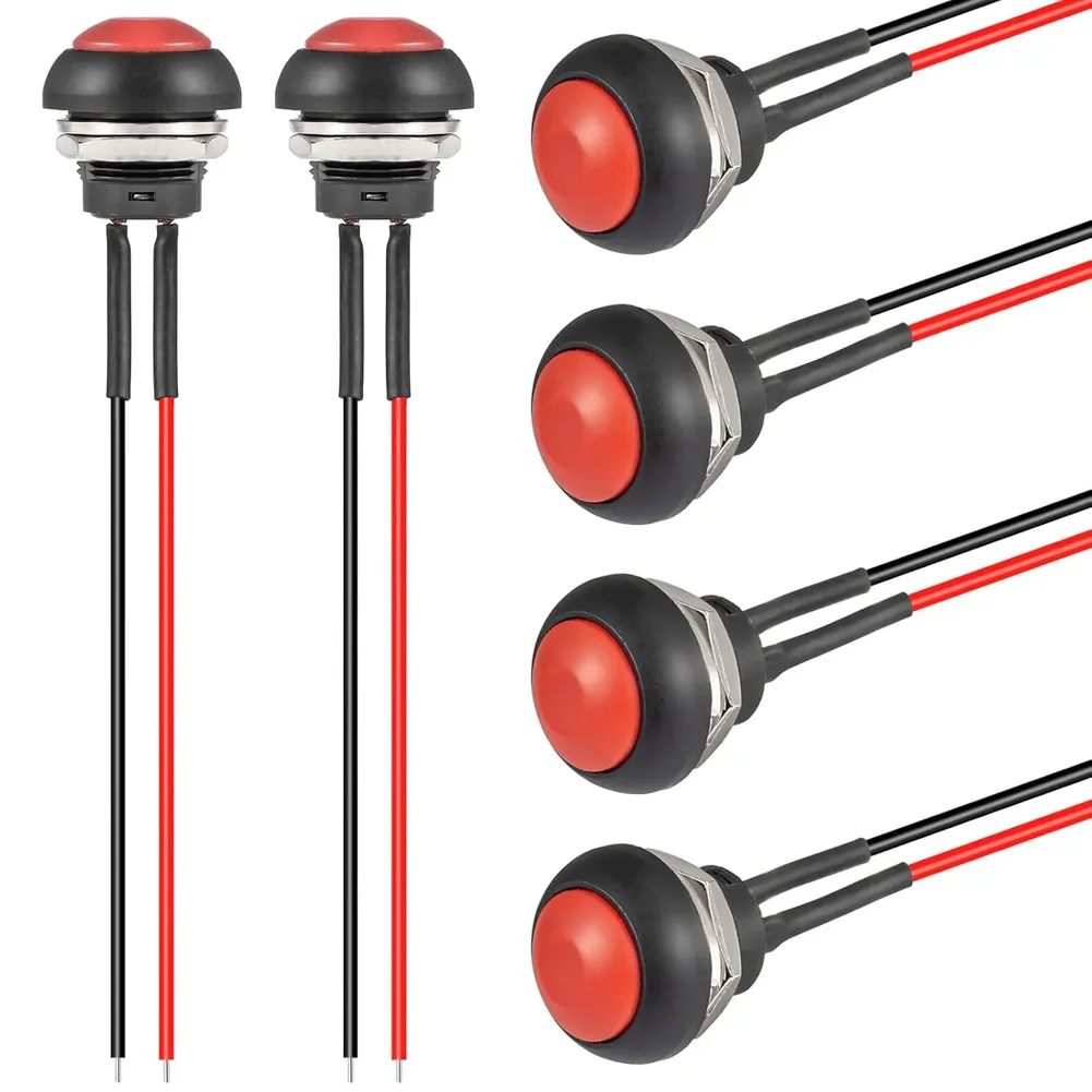 Compact 12MM Momentary Push Button Switch with ON OFF Action and 120MM Wire Leads for Easy Connection to Power Sources
