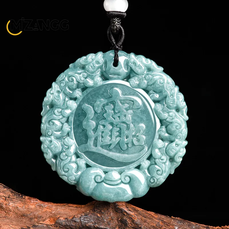 

Natural Jadeite Blue Water Pixiu Pendant Hand-carved Simple Exquisite Glutinous Jade Pendant Men and Women Mascots Holiday Gift