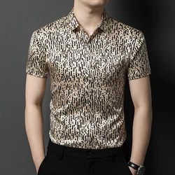 Mulberry Silk 100% Print Dress Men Shirt Short Sleeve Casual Icy Summer Quality Smooth Comfortable Regular Fit Camisas De Hombre
