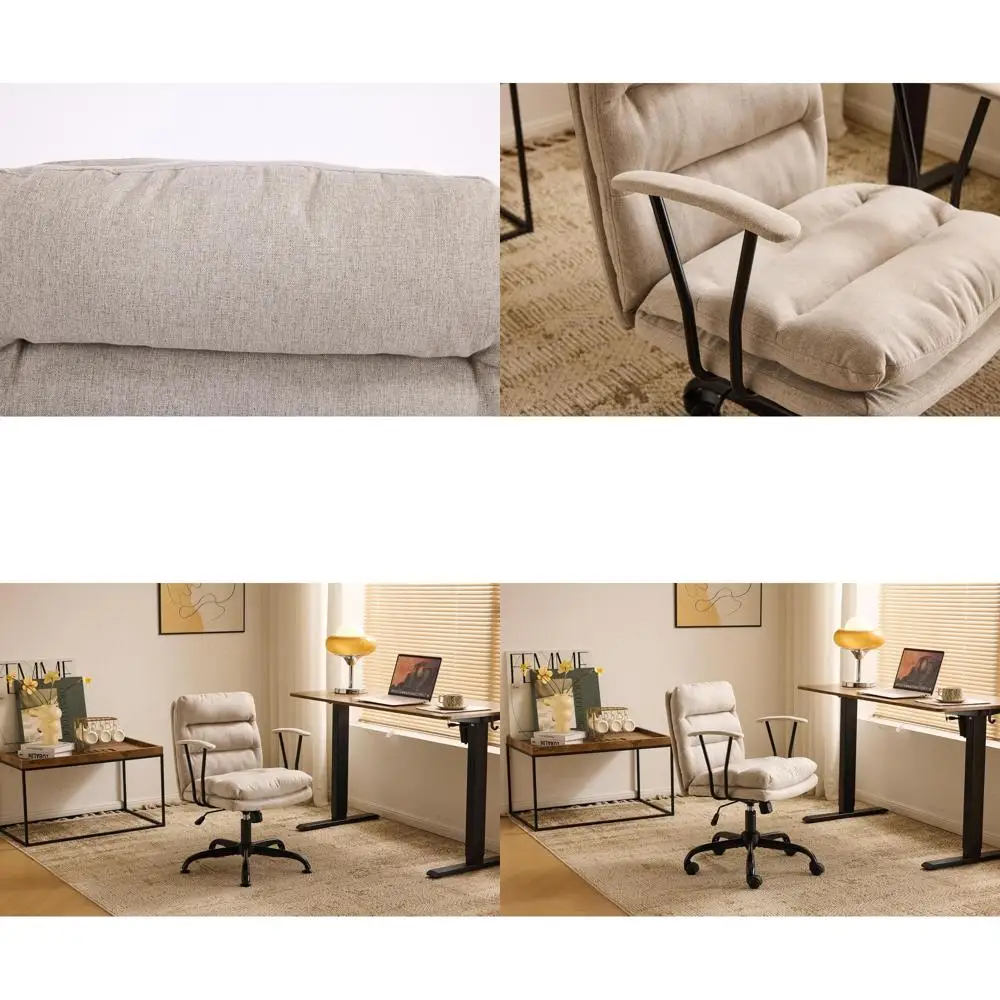 

Ergonomic Swivel Office Chair without Casters, Dual-Base, Detachable Armrests, Adjustable Comfort for Computer Desk, Sewing, Mak