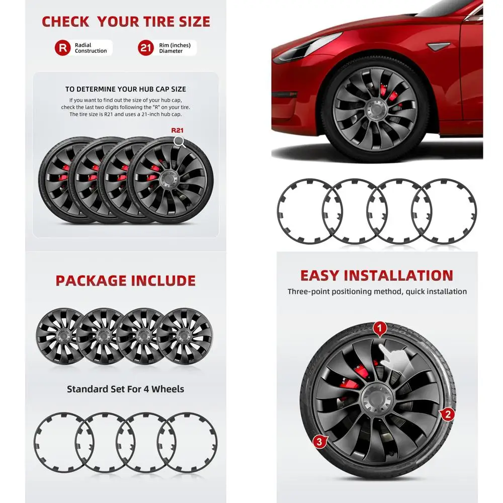 Model Y All-in-one Wheel Rim Protector for Tesla Model Y 21'' Uberturbine Wheel - Strips for Curb Rash Prevention - Set of 4 Rim