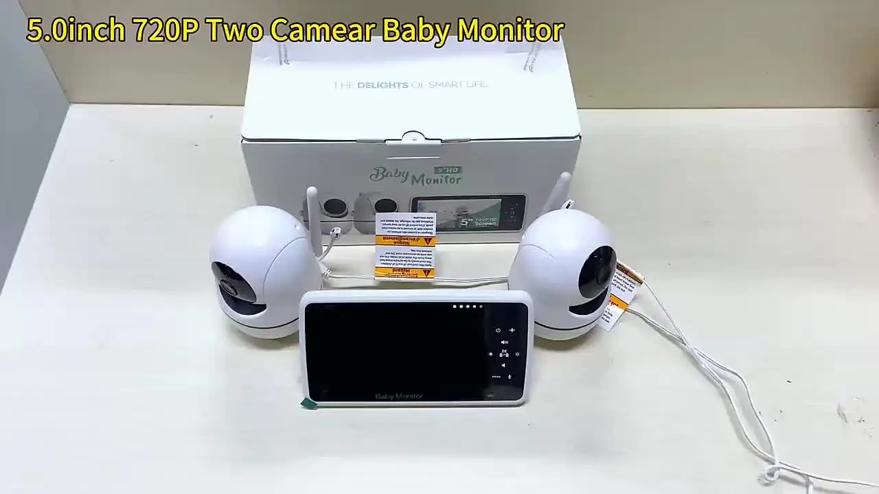 5 인치 분할 화면 비디오 베이비 모니터 2pcs PTZ 카메라 줌 온도 모니터링 양방향 오디오 감시 SM50 베이비 시터