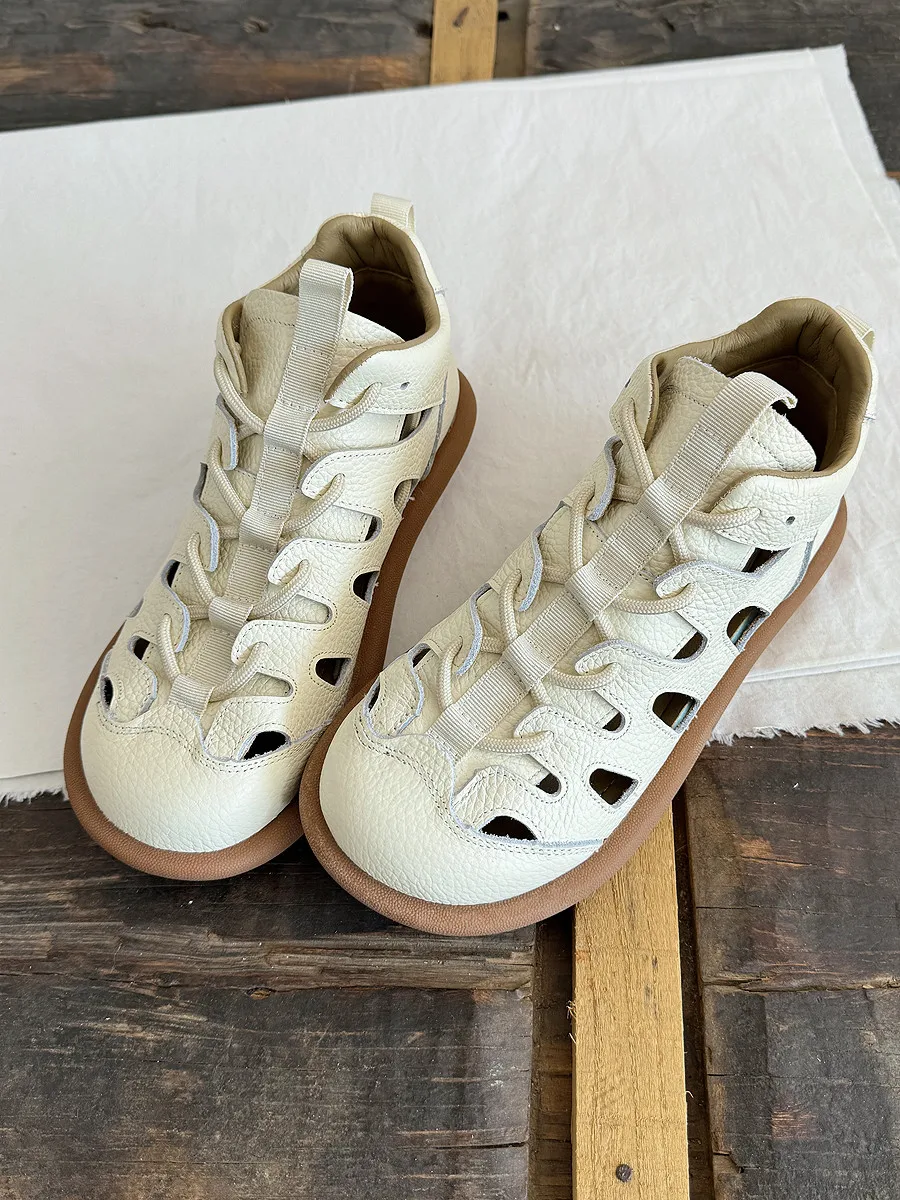 Careaymade-damskie sandały z prawdziwej skóry wydrążone, oddychające buty na co dzień z grubą podeszwą, wygodne fajne buty z miękką podeszwą