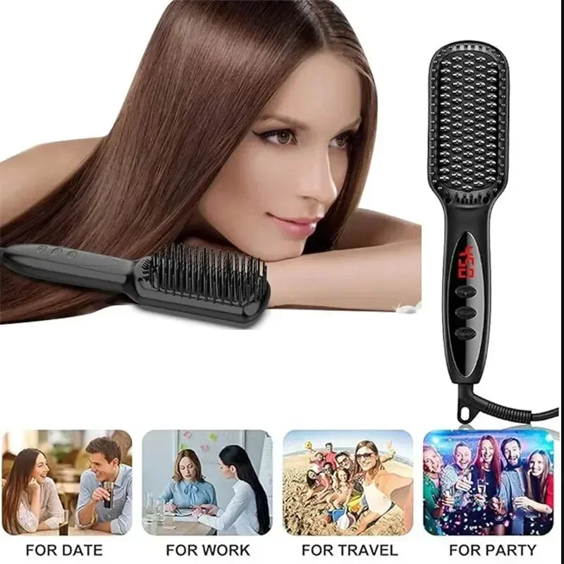 

LCD Quick Beard Straightener Styler Comb Ionic Multifunctional Hair Curling Curler Show Cap Tool Electric Hair Styler for Men