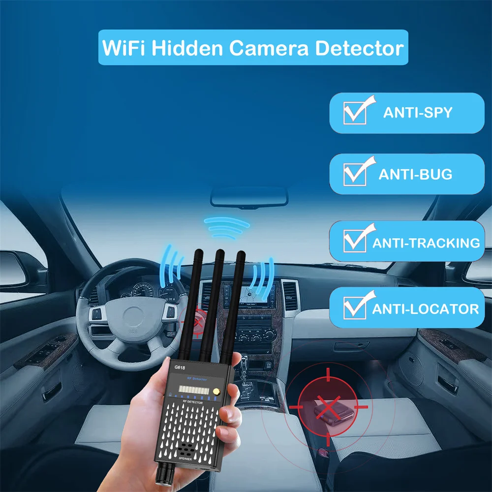 Detector de señal RF profesional, cámara oculta antiespía, lente de detección, señal WiFi, rastreador GPS, escáner buscador de insectos de Audio GSM