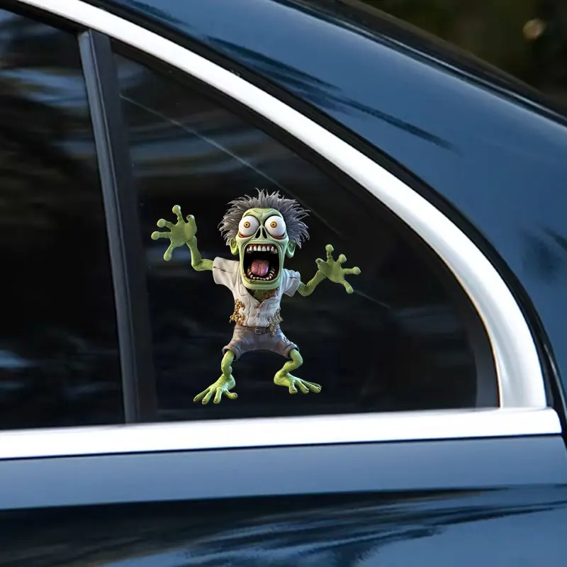 1PC Cute Green Zombie Motorcycle Stickers Waterproof DIY Motorbike Side Panels Fuel Tank Fairing Decals Halloween Decoration